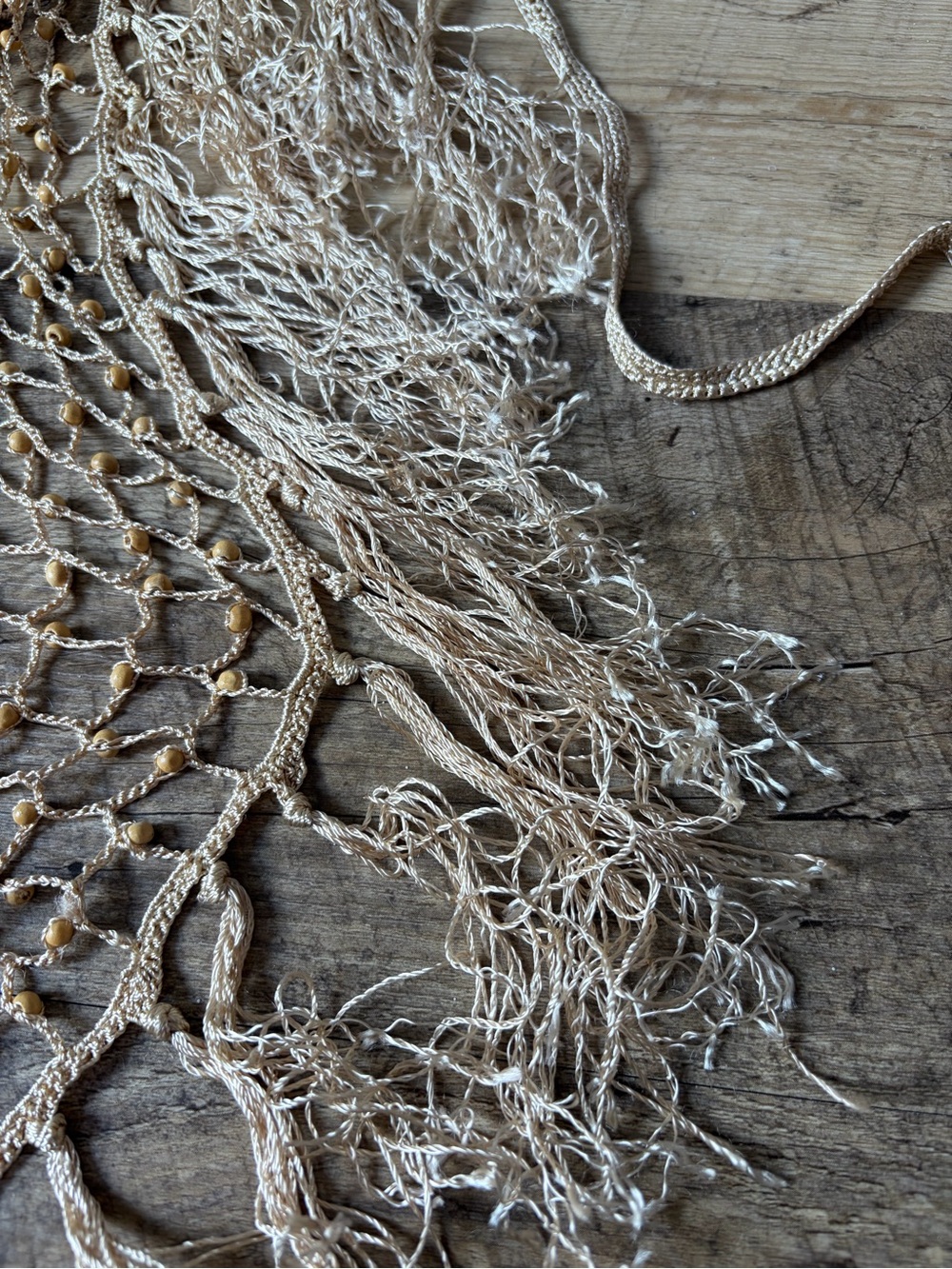 Boho Wooden Beaded Crochet Fringe Net Wrap Convertible Shawl Hip Scarf Festival - Picture 9 of 13